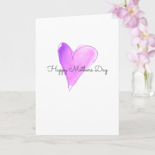 Happy Mothers Day Pink Watercolor Heart Love You Card
