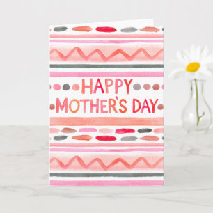 Happy Mother's Day Pink Watercolor Stripes Card
