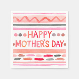 Happy Mother's Day Pink Watercolor Stripes Napkin