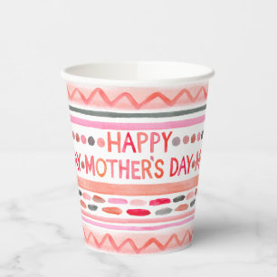 Happy Mother's Day Pink Watercolor Stripes Paper Cups