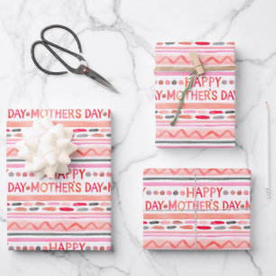 Happy Mother's Day Pink Watercolor Stripes Wrapping Paper Sheet