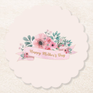 Happy Mother's Day Pink Watercolour Floral Paper Coaster