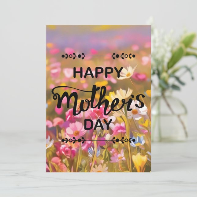 Happy Mother's Day Pink Wild Flowers Field 2025 Holiday Card (Standing Front)