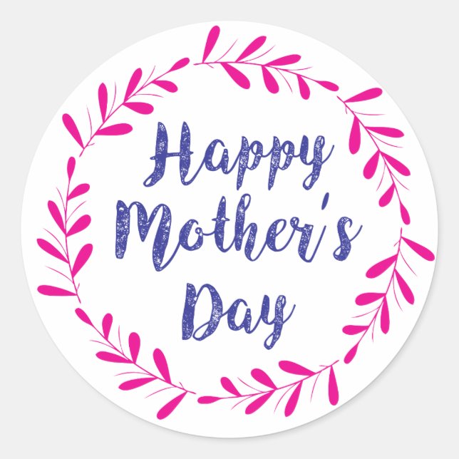 Happy Mother's Day, Pink Wreath - Glossy, Sm., Classic Round Sticker (Front)