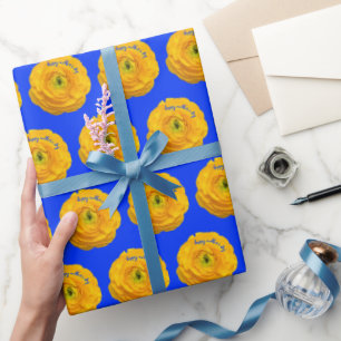 'Happy Mother's Day' Playful Buttercup Flower Blue Wrapping Paper