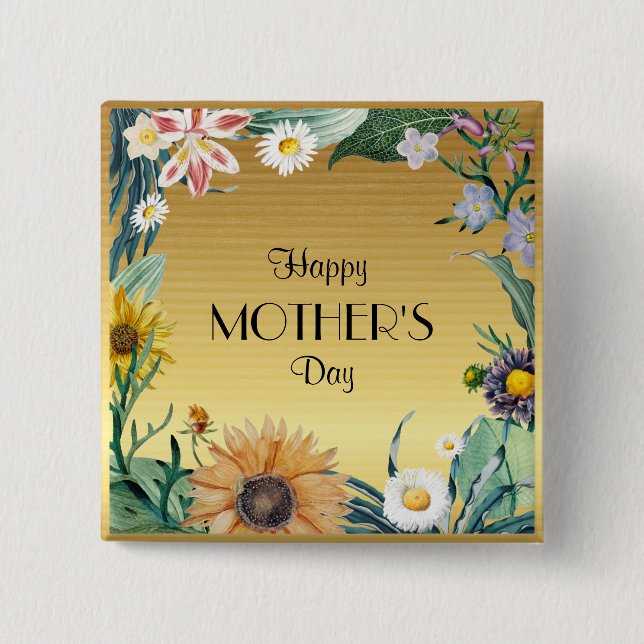 Happy Mother's Day, pretty floral design, Button (Front)