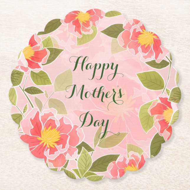 Happy Mother's Day, pretty pastel pink, Paper Coaster (Front)