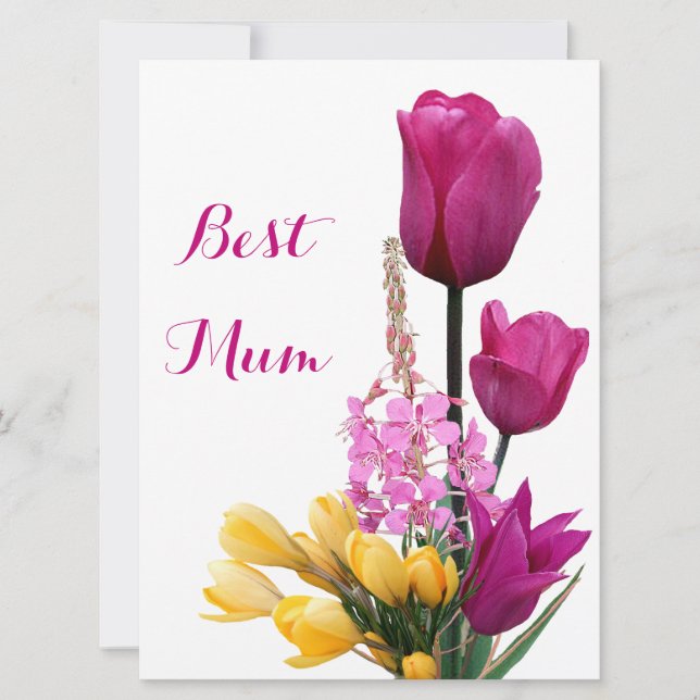 Happy Mother's Day pretty pink tulips floral love Holiday Card (Front)