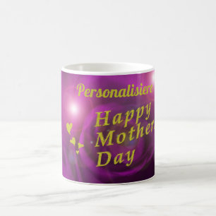 happy mothers day purple,and gold text personalise coffee mug