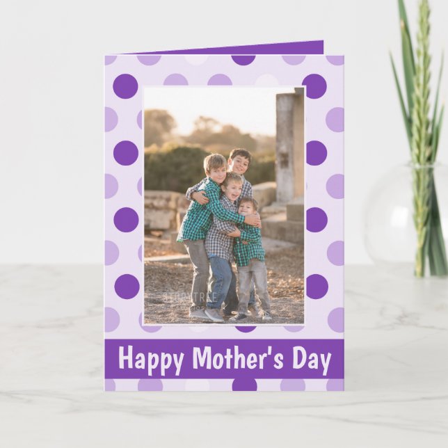Happy Mother's Day Purple and Lavender Polka Dots Card (Front)