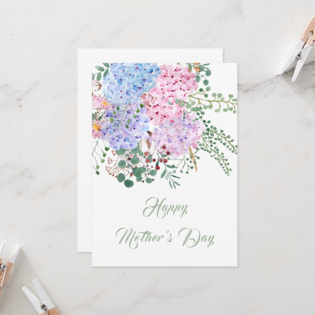 happy mother's day purple and pink hydrangea card (Front/Back In Situ)