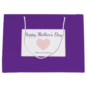 Happy Mother's Day Purple Pink Heart Giver's Name Large Gift Bag