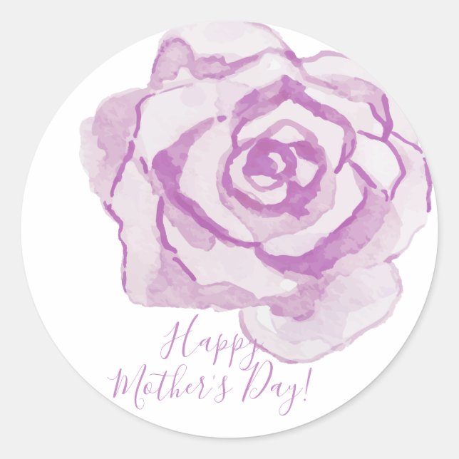 Happy Mother's Day! | Purple Watercolor Rose Classic Round Sticker (Front)