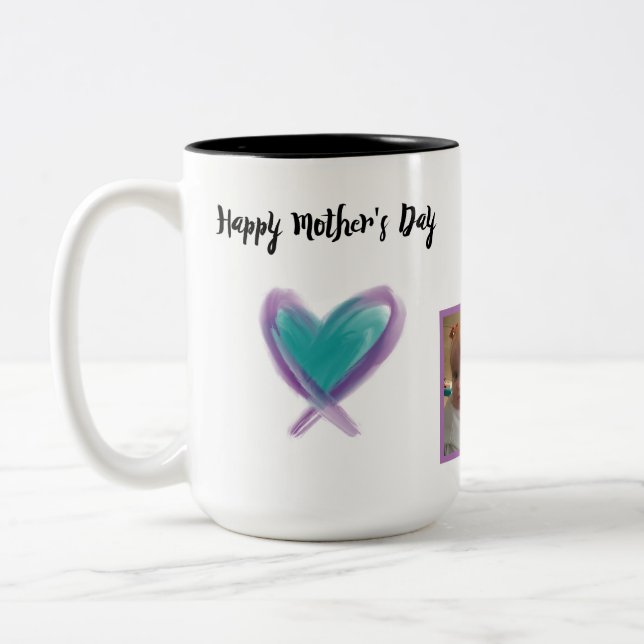Happy Mother's Day Quote Teal Purple Photograph Two-Tone Coffee Mug (Left)