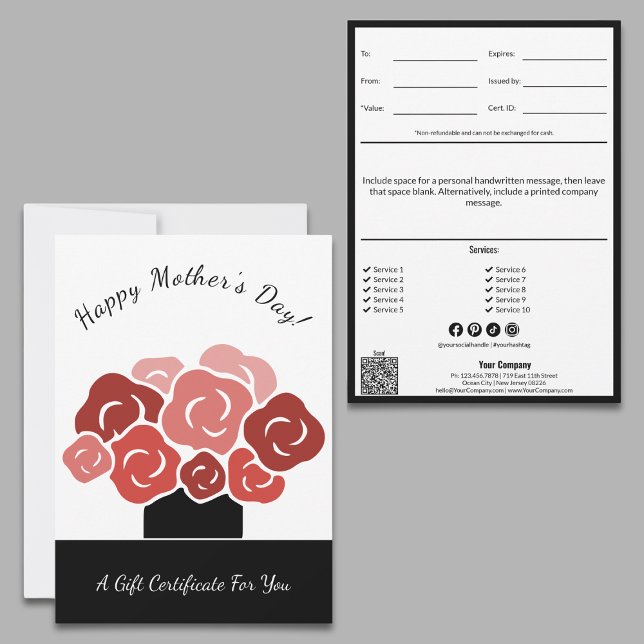 Happy Mother's Day Red Bouquet Gift Certificate (Happy Mother's Day Red Bouquet Gift Certificate, Small Business Marketing Tool)