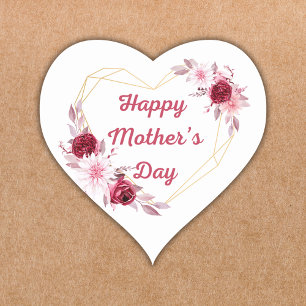 happy mothers day red gold floral chic heart sticker