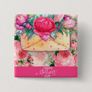 Happy Mother's Day Red Pink Purple Floral Flowers 15 Cm Square Badge