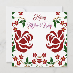 Happy Mothers Day Red Rose Floral Green Foliage Holiday Card