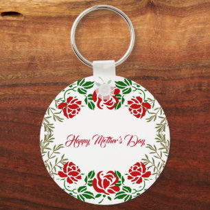 Happy Mothers Day Red Rose Floral Greenery Cute Key Ring