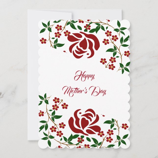 Happy Mothers Day Red Roses Floral Greenery  Ho Holiday Card (Front)