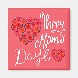 Happy Mother's Day Red Roses Love Heart Typography Magnet