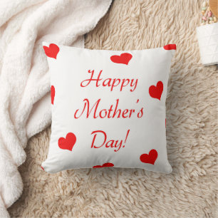 Happy Mother's Day red text with red hearts Cushion