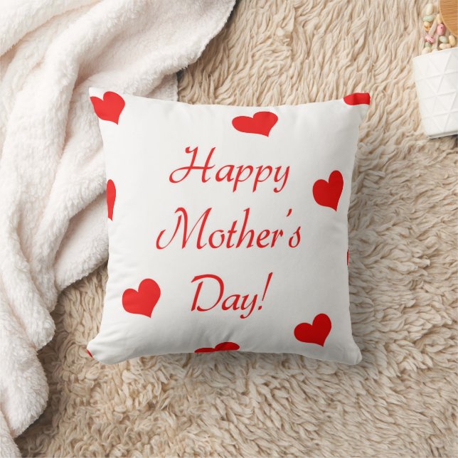 Happy Mother's Day red text with red hearts Cushion (Blanket)