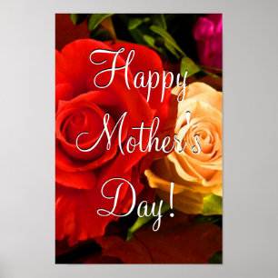 Happy Mother's Day Red Yellow Rose Poster