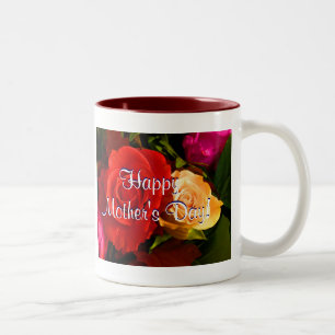 Happy Mother's Day Red Yellow Roses Two-Tone Coffee Mug