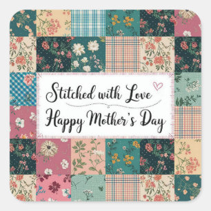 Happy Mother's Day - Retro Cute Quilt Pattern Square Sticker