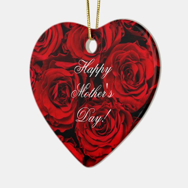 Happy Mother's Day Romantic Red Roses Floral Ceramic Ornament (Left)