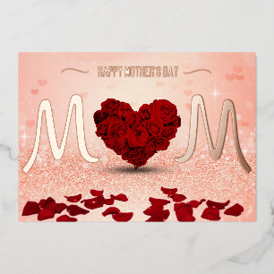 Happy Mother's Day Rose Heart Bouquet Foil Holiday Card