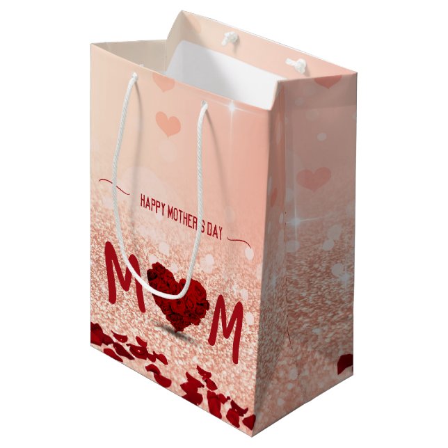 Happy Mother's Day Rose Heart Bouquet Medium Gift Bag (Front Angled)