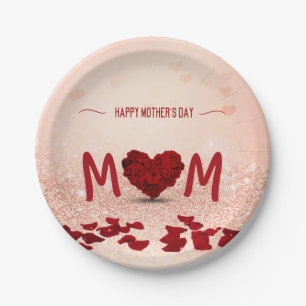 Happy Mother's Day Rose Heart Bouquet Paper Plate