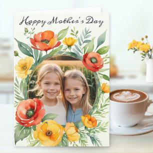 Happy Mother's Day Rustic Wildflower Custom Photo Holiday Card