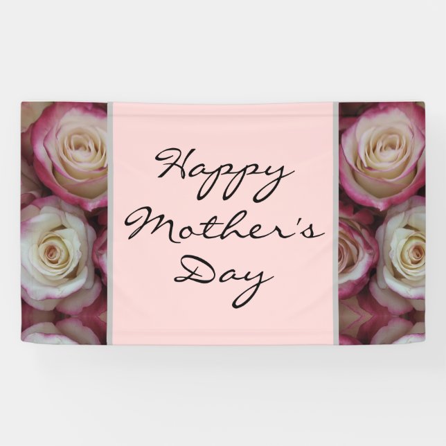 Happy Mother's Day Script Blush Pink Floral Banner (Horizontal)