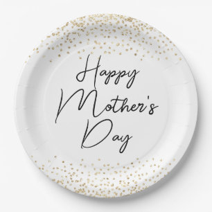 Happy Mother's Day Script & Gold Glitter Confetti Paper Plate