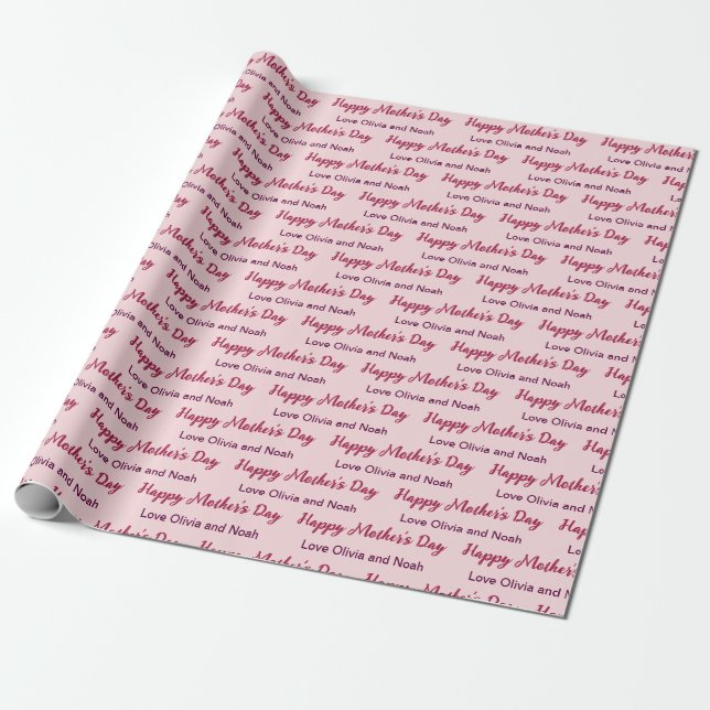 Happy Mother's Day Script Pale Pink Name of Giver Wrapping Paper (Unrolled)