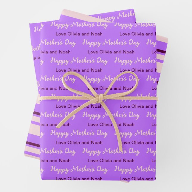 Happy Mother's Day Script Pale Purple Giver's Name Wrapping Paper Sheet (In situ)