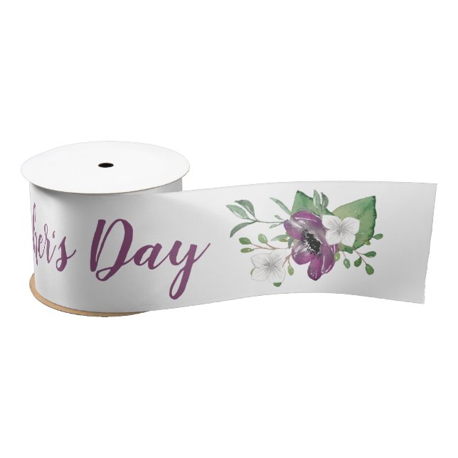 Happy Mothers Day Script w Wild Rose Floral Sprays Satin Ribbon (Spool)
