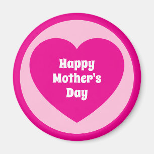 Happy Mother's Day Simple Cute Hot Pink Heart Magnet