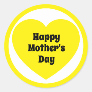 Happy Mother's Day Simple Cute Yellow Heart Classic Round Sticker