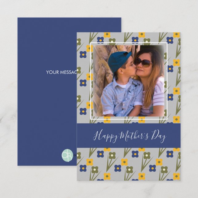 Happy Mother's Day Simple Florals Blue Card (Front/Back)