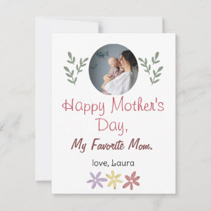 Happy Mother's day simple flower mum & baby photo Holiday Card