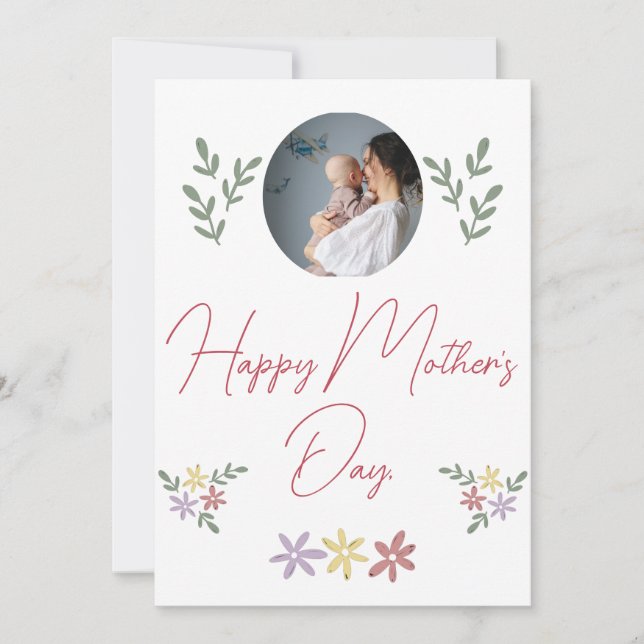 Happy Mother's day simple flower mum & baby photo Holiday Card (Front)