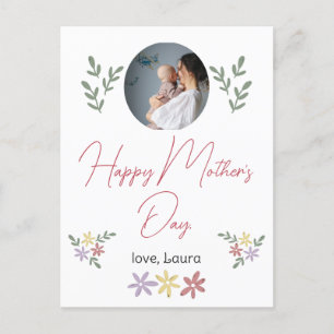 Happy Mother's day simple flower mum & baby photo Holiday Postcard