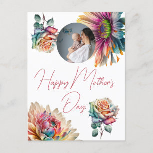 Happy Mother's day simple flower mum & baby photo Holiday Postcard