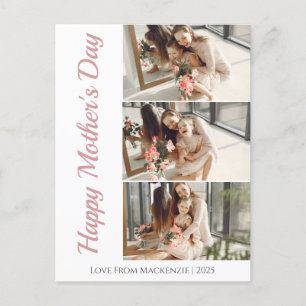 Happy Mothers Day Simple Modern Script 3 Photo Holiday Postcard