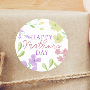 Happy Mother's Day Soft Floral Watercolor Pastel Classic Round Sticker