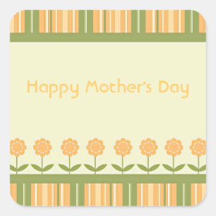 Happy Mother's Day Spring Flowers and Stripes Square Sticker